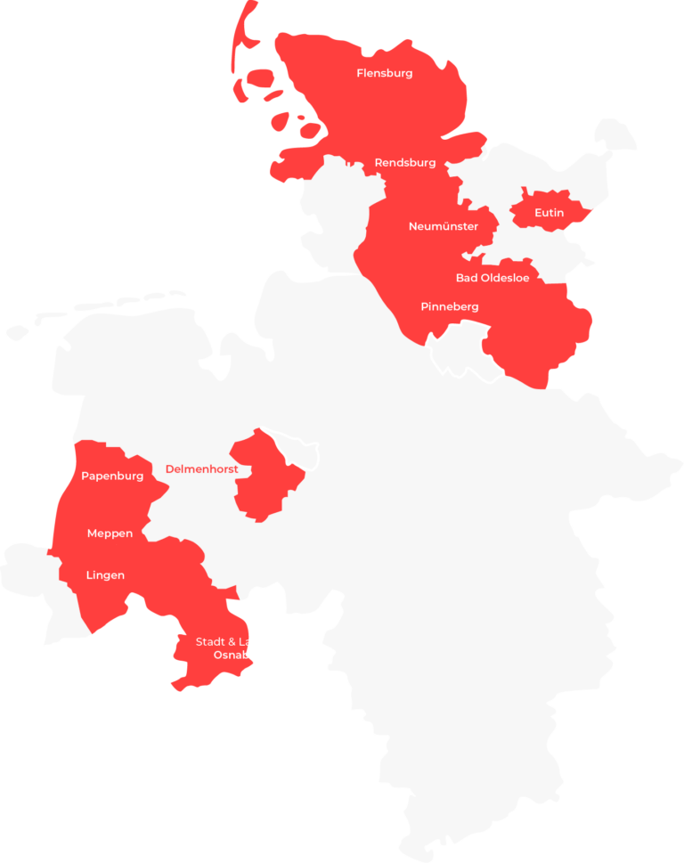 Deutschlandkarte mit den markierten Zustellgebieten von "Besser, als du denkst"